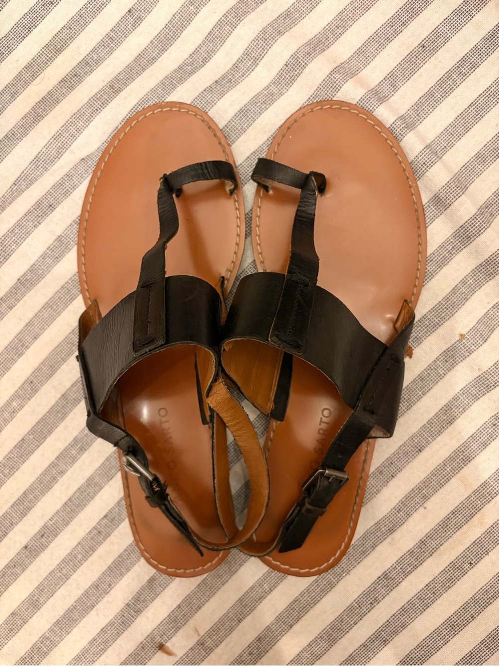 Ladies’ Black flat leather sandals
